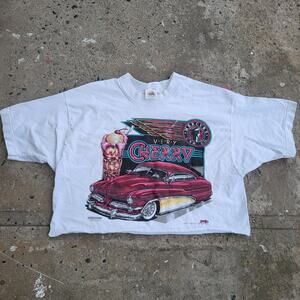 Vintage 90s Ford Mercury Car Cropped Shirt Size L White VERY Cherry Vacation
